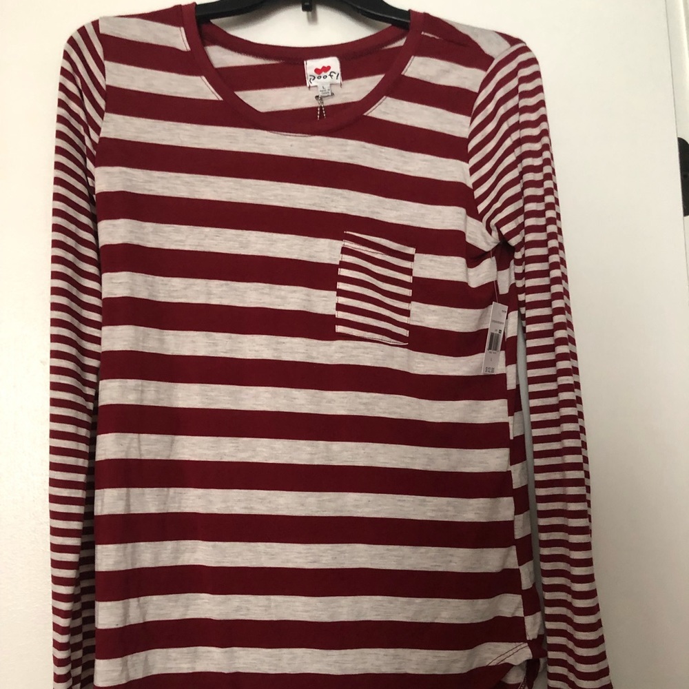 Really cute burgundy and cream striped shirt!!